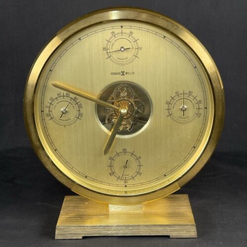 Vtg Howard Miller Weather Station Brass Clock Barometer Thermometer