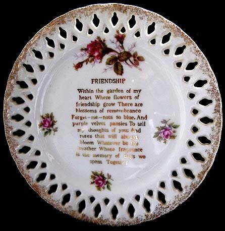 A 1950s FRIENDSHIP GARDEN Poem Porcelain Display Plate - Collector Plates