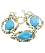CLEARANCE Chunky turquoise toggle clasp gold tone fashion bracelet metal... - $12.86