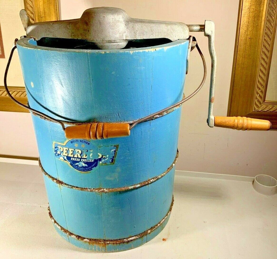 Partial Vintage Peerless Iceland Ice Cream Freezer For Parts or Restoration Mixing Bowls