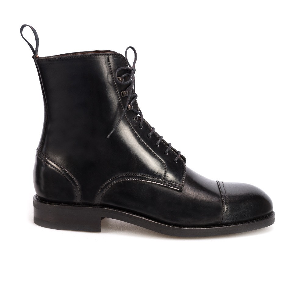 Handmade Men Black cap toe laceup boot, Men black ankle leather boots ...