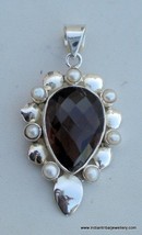 sterling silver smoky topaz pearl gem stone pendant - $108.90