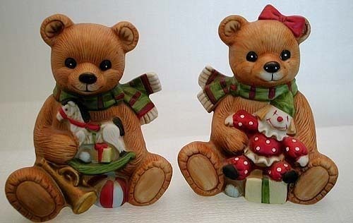 Primary image for 1980s set of Happy Holiday Bears with Gifts HOMCO 5251