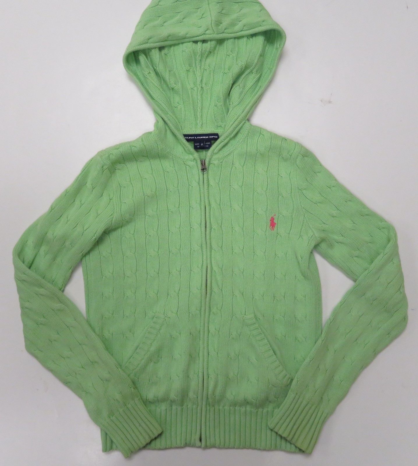 Ralph Lauren Womens Cable Knit Hooded Full Zip Sweater Cardigan Small ...