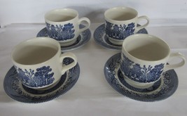 4 Churchill Blue Willow Made In England Flat Cup Saucer Sets Incised CC ... - $21.99