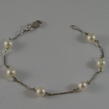 SOLID 18K WHITE GOLD BRACELET WITH FRESHWATER WHITE PEARL MADE IN ITALY 7.28 IN image 1
