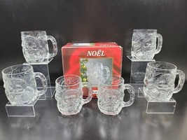 6 Luminarc Noel Mugs Set Santa Claus Emboss Etch Christmas Holiday Glass... - $69.17