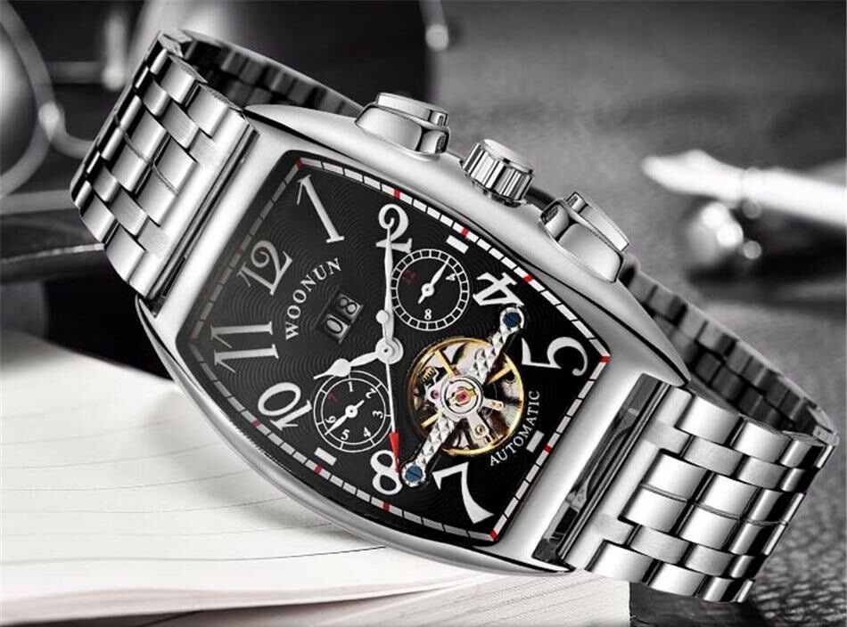 Tonneau Wrist Watch Men's Tourbillon Automatic Mechanical Swiss Date ...