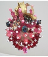 Jeweled &amp; Beaded Christmas Ornament Ball Stars PINK RED Retro Midcentury A2 - $18.32