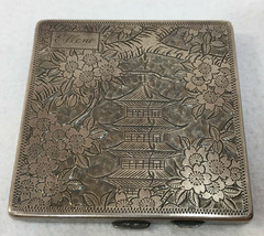 Sterling Silver Makeup Compact 950 Powder Engraved Monroe Ellene Japanes... - $235.12