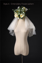 Shoulder Length Wedding Bridal Veils Layer Flower Lace Tulle White Bridal Veils  image 9
