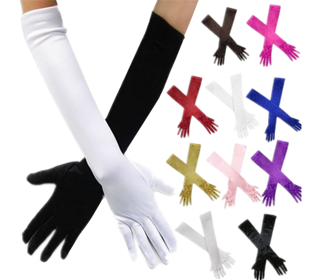 22 Long Black White Gloves Satin Finger Mittens Women's Evening Gloves-2 pairs