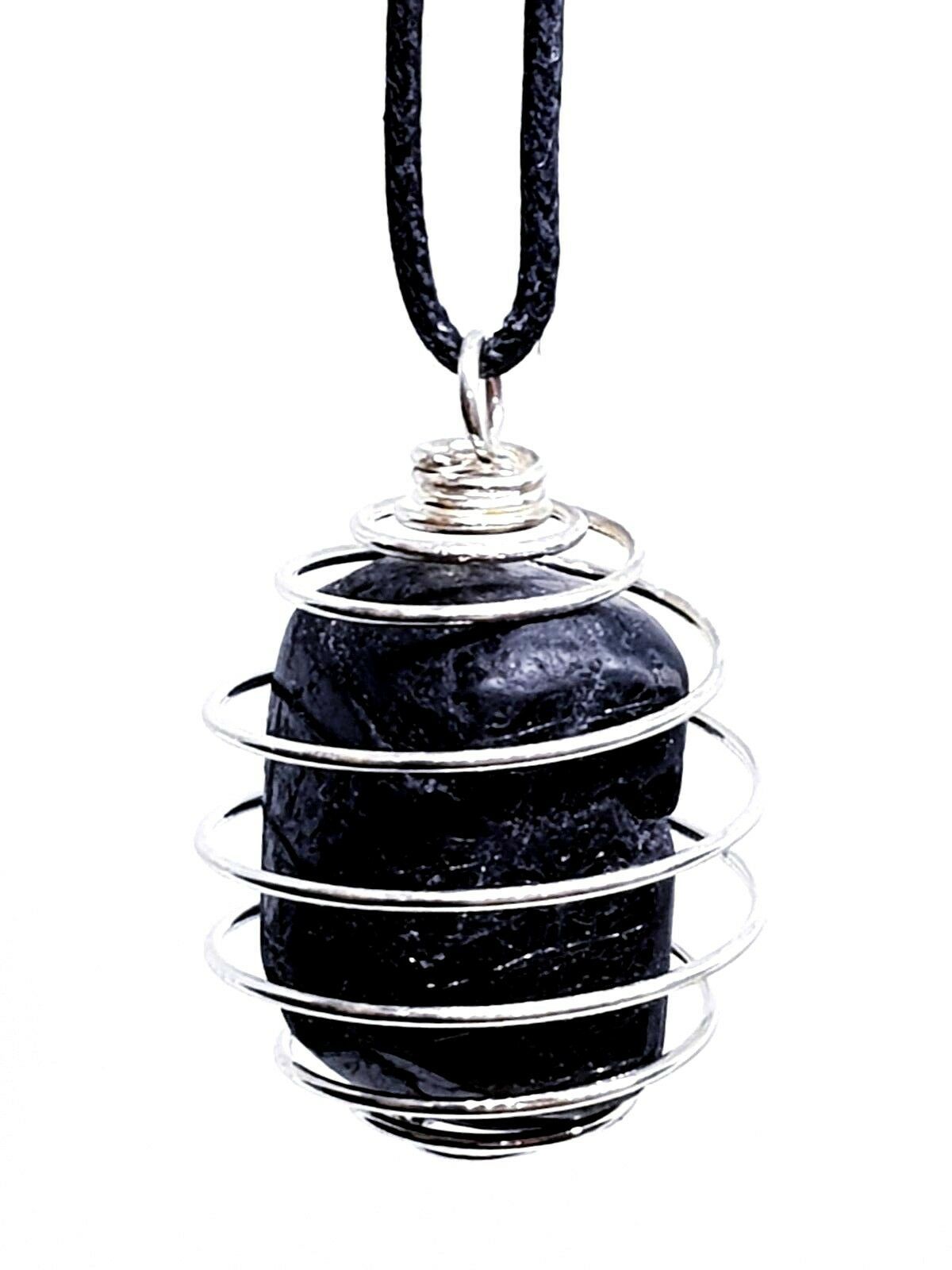 Black Tourmaline Pendant Protection Large Gemstone Tumble stone Cage Necklace
