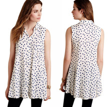 Anthropologie Swing Softly Tunic XSmall 0 2 Blue Polka Dot Button Down Top Dress - $69.00