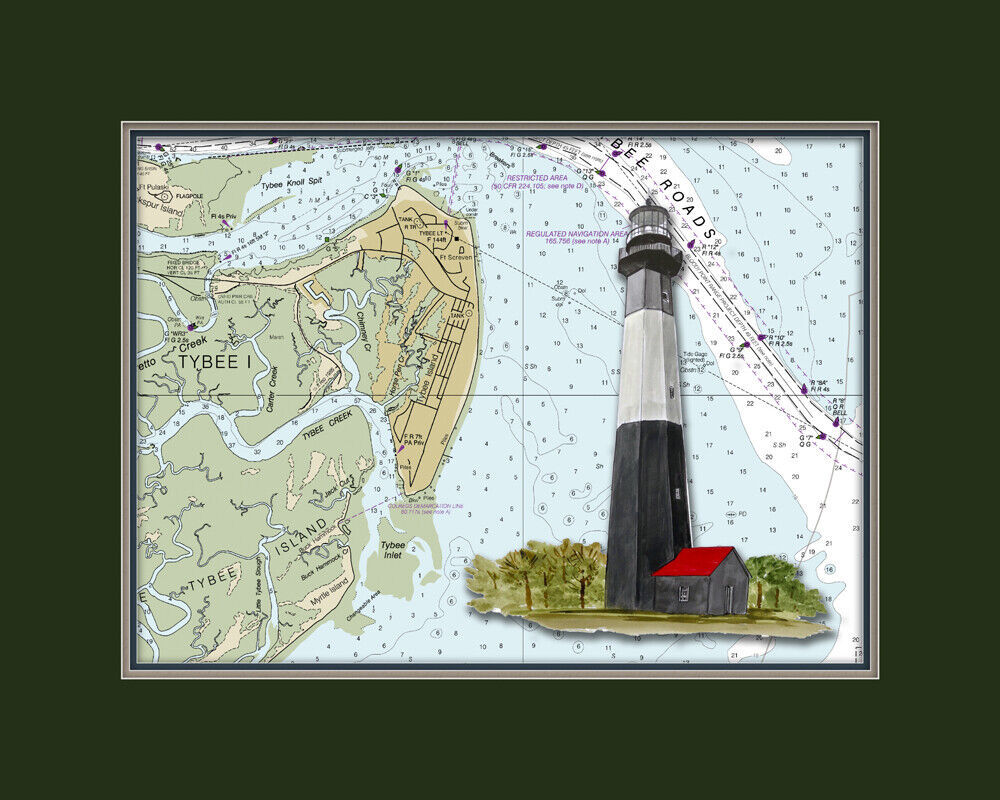 Tybee Island, GA Lighthouse and Nautical Chart High Quality Canvas Print - $14.99 - $23.99