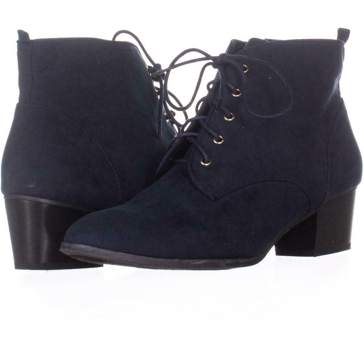 navy block heel ankle boots