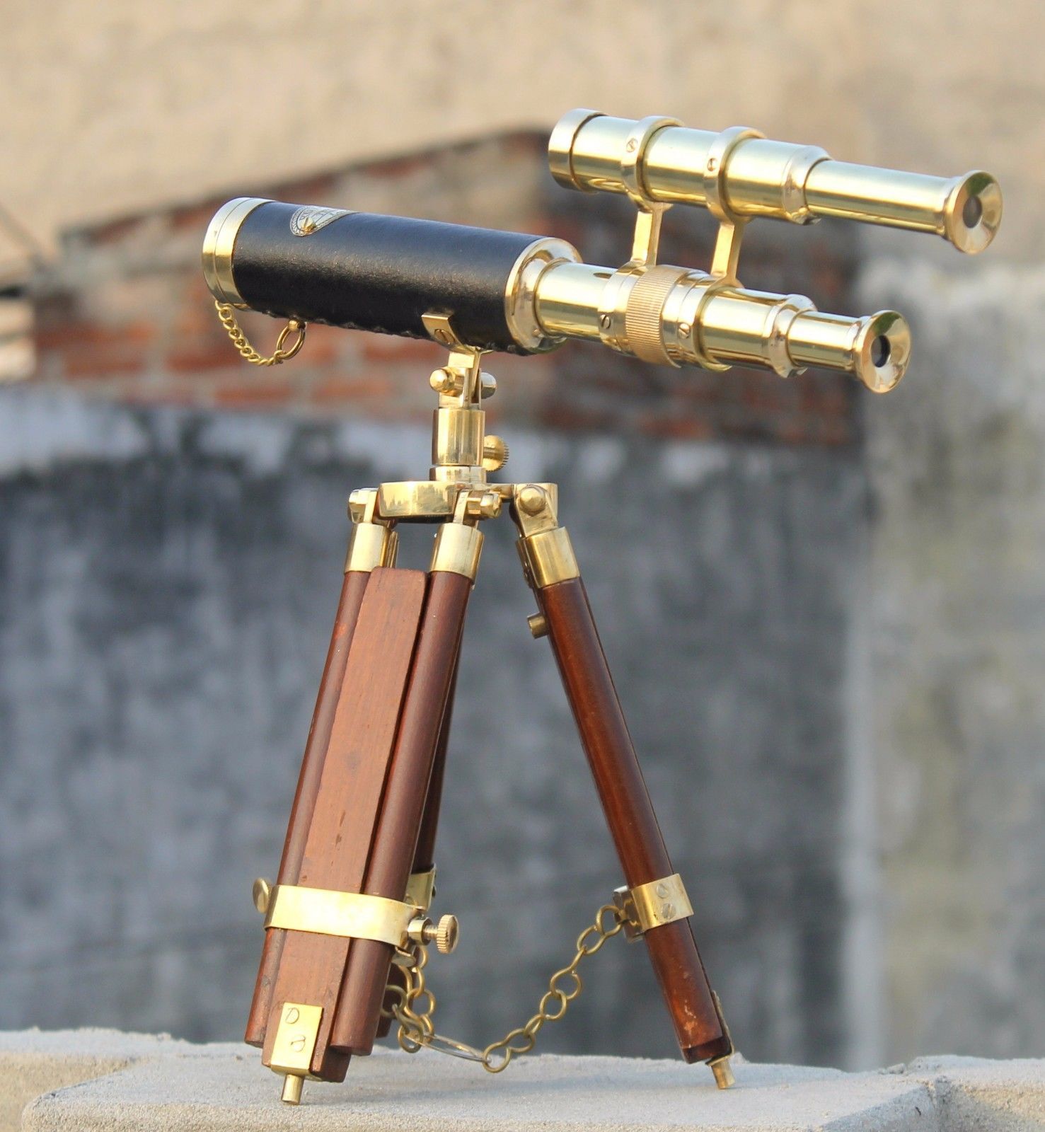Vintage Handmade Brass Telescope With Tripod Collectible Tabletop