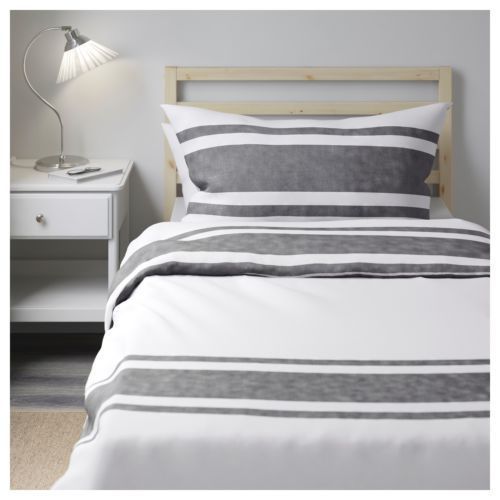 IKEA BJORNLOKA Duvet Cover Pillowcase Gray White Striped Full/Queen ...