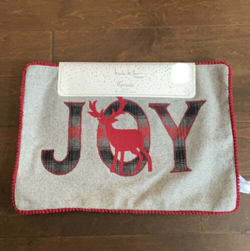 Primary image for 4 Nicole Miller Christmas Joy Reindeerr Placemats  Plaid Country Wool Blend