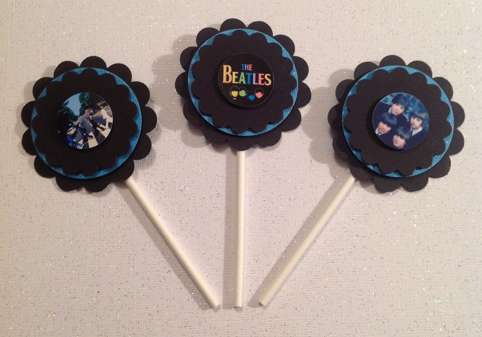 Beatles Cupcake Toppers Birthday Party Anniversary Black