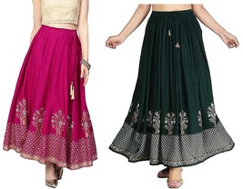 Traditional Ethnic Flared Gold Print Long Skirt Printed Cotton For girls... - $17.18