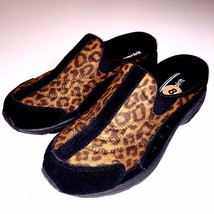 Easy Spirit Traveltime Clogs Leopard Brown Black Suede Athleisure Mules Slides - $44.99