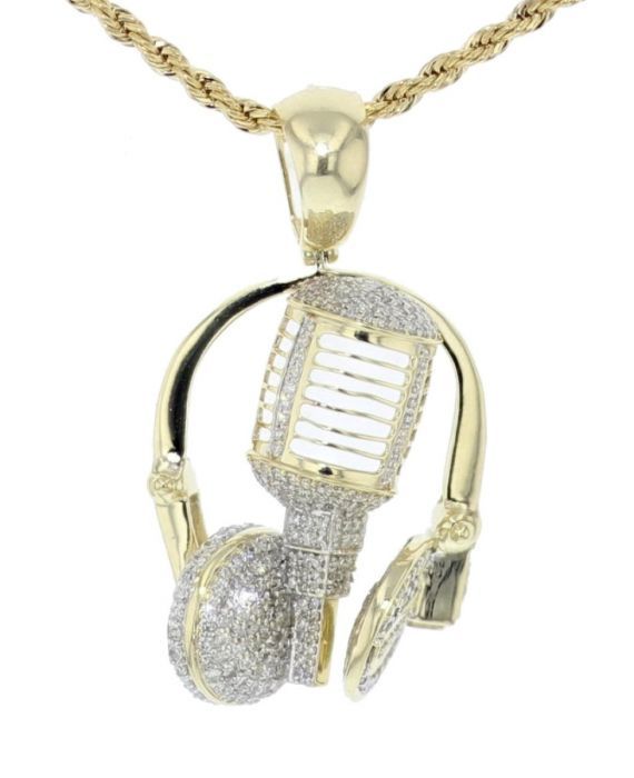 1Ct Sim Diamond Headphone & Microphone Men's Pendant 14k Yellow Gold Finish Other