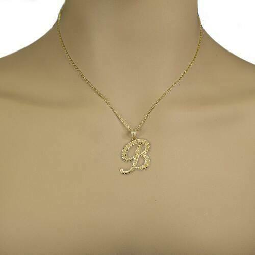 10k Solid Yellow Gold Cursive Initial Letter B Pendant Necklace ...