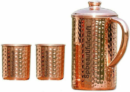 Handmade Pure Copper Water Pitcher Jug Hammered For Ayurveda Health Bene... - $21.87+