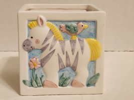 Vintage Napco Ceramic Planter Baby Block , Zebra, A, B, C Kitsch - $24.74