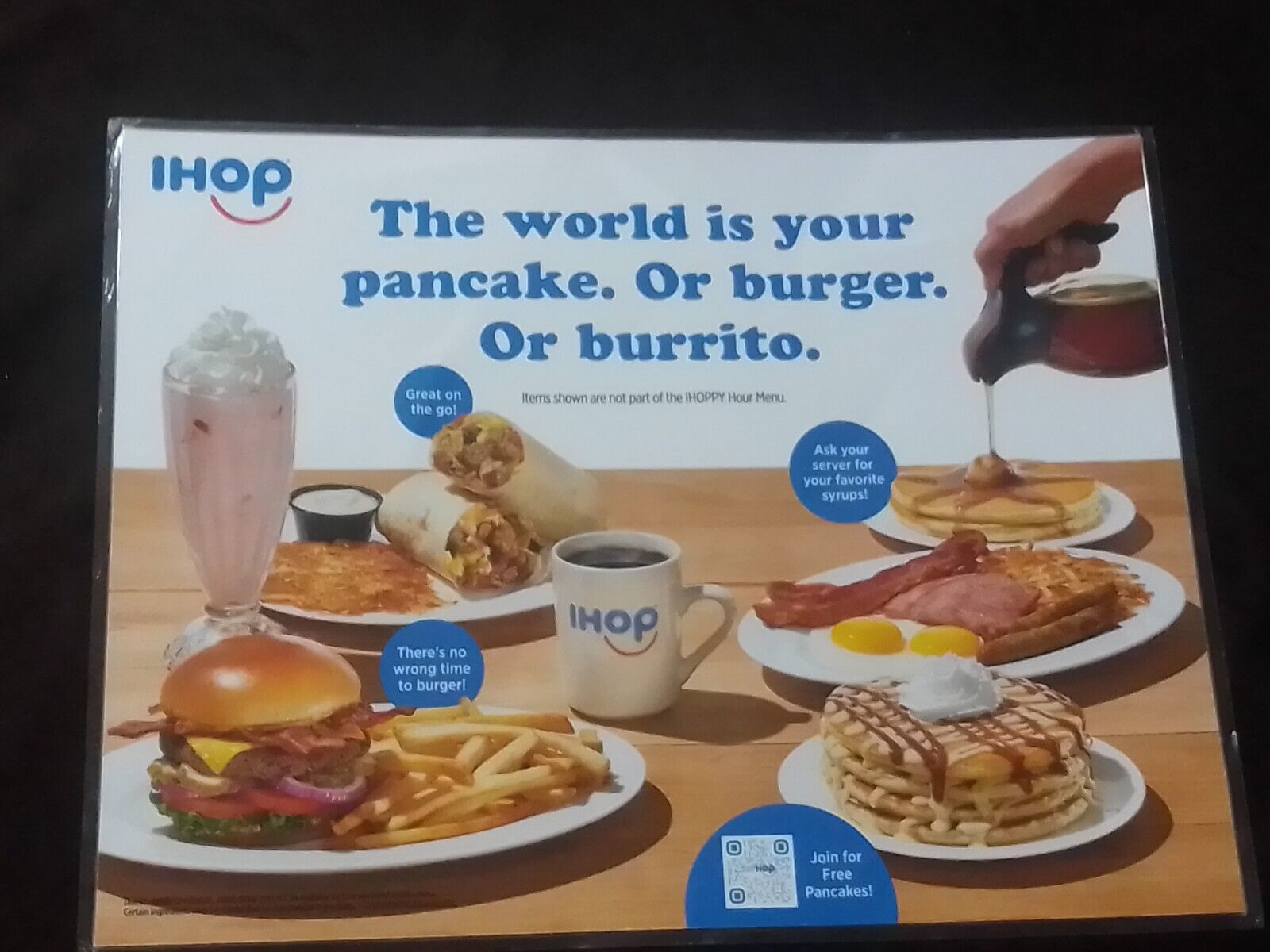 IHOP Restaurant iHoppy Hour Flashcard Original MENU Double Sided