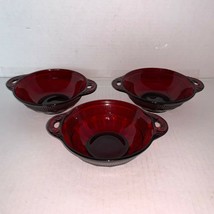 Set of 3 Vintage Anchor Hocking Ruby Red Coronation Handled Berry Bowls ... - $20.00