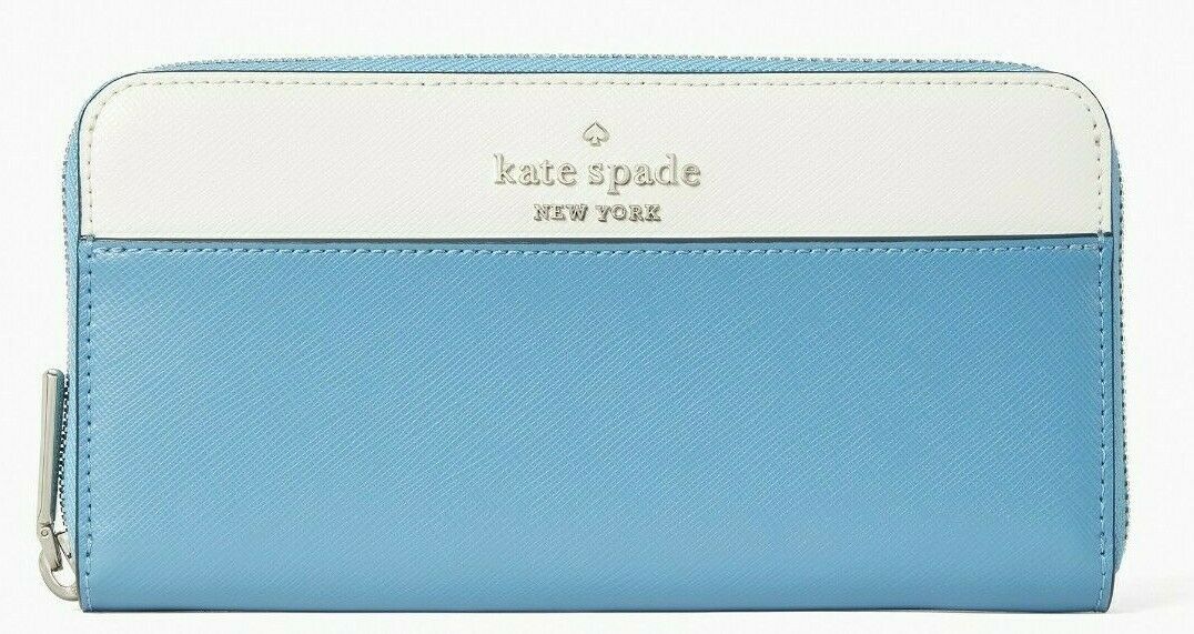 Kate Spade Staci Blue White Large Continental Wallet ZipAround WLR00120 NWT FS