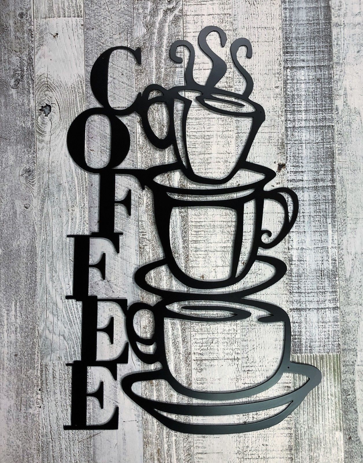 Stacked Coffee Cups Metal Wall Art Piece 24" tall satin black