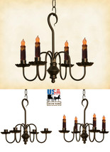 Colonial "Peppermill" Metal Candle Chandelier - 4 Arm Candelabra Handmade In Usa - $171.47
