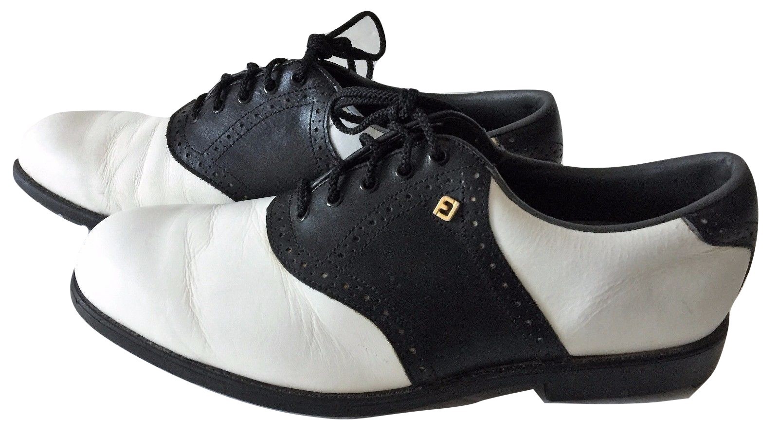 mens black and white saddle golf shoes