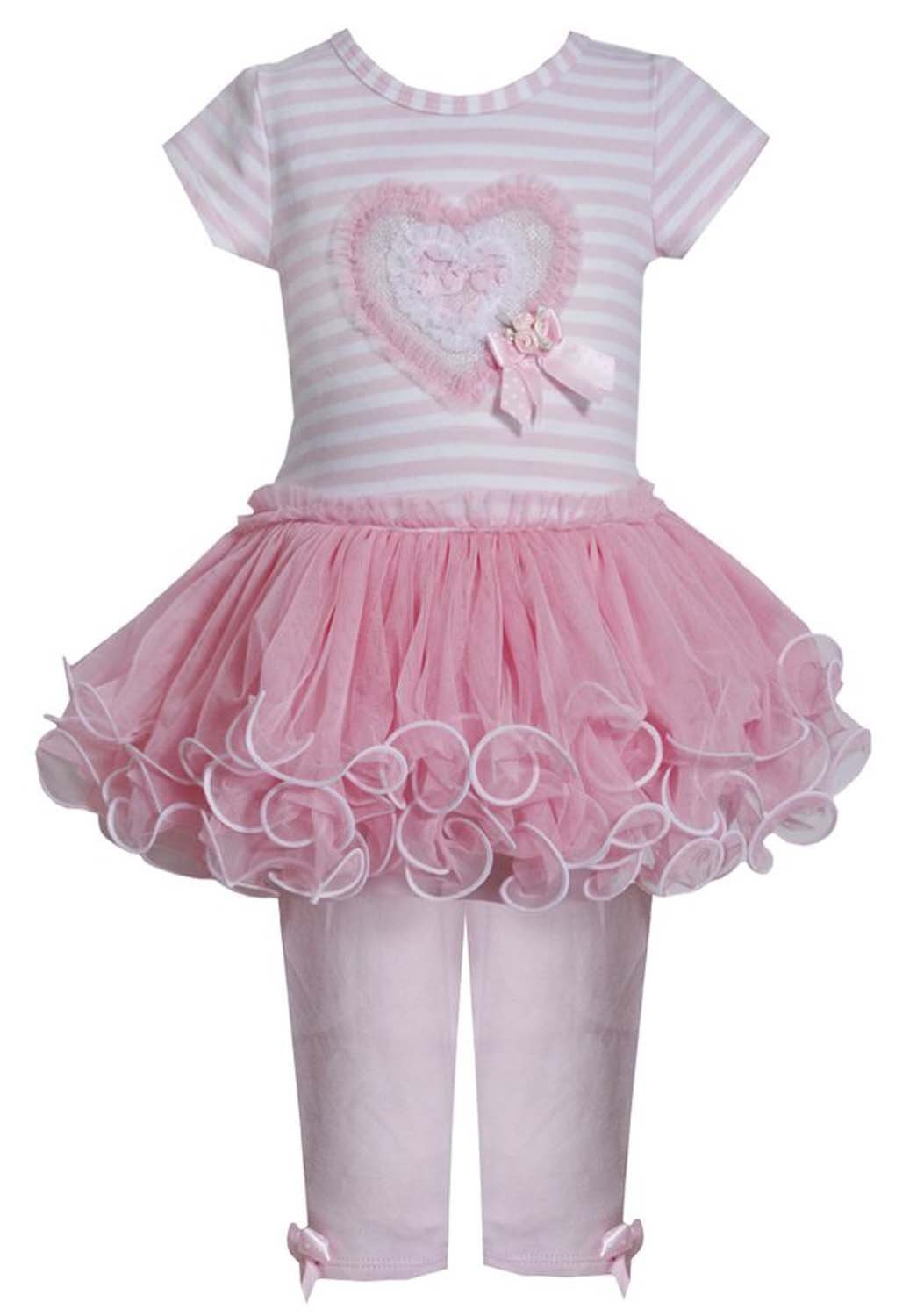 Little Girl 2T-6X Pink Sequin Heart Stripe Knit To Mesh Tutu Dress ...