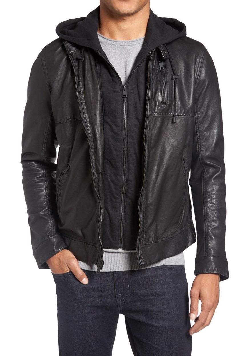 Mens black removable hooded jacket, Black leather jacket, Hooded ...