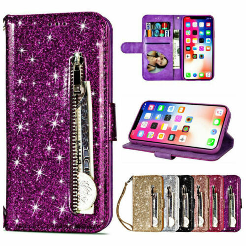 For iPhone 13 Pro XS Max XR 8Plus Leather Wallet Glitter Flip Case Cover