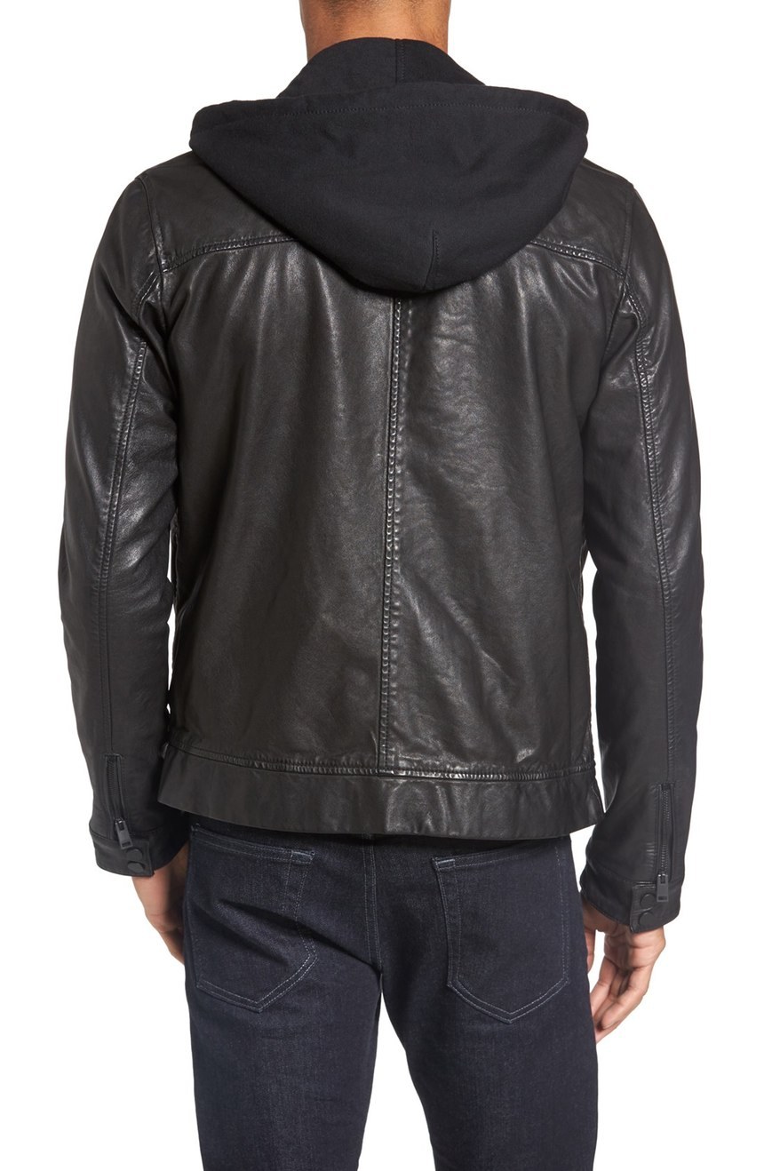 Mens black removable hooded jacket, Black leather jacket, Hooded ...