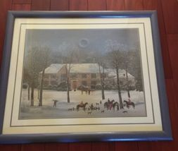 M Delacroix "LA CHASSE D' HIVER" Winter Hunt Scene Signed Framed Art Print image 3