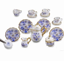      DOLLHOUSE Coffee Tea Set for 4 Blue Onion1.363/6 Reutter Miniature - $51.75