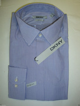 New DKNY Men&#39;s Slim Fit LS Dress Shirt Concord Purple/White Stripe L 16.... - $39.59
