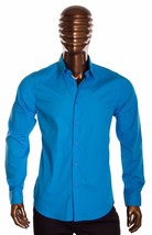 Turquoise long sleeve dress shirt Men's slim fit  dress button up shirt S-2X - $27.54