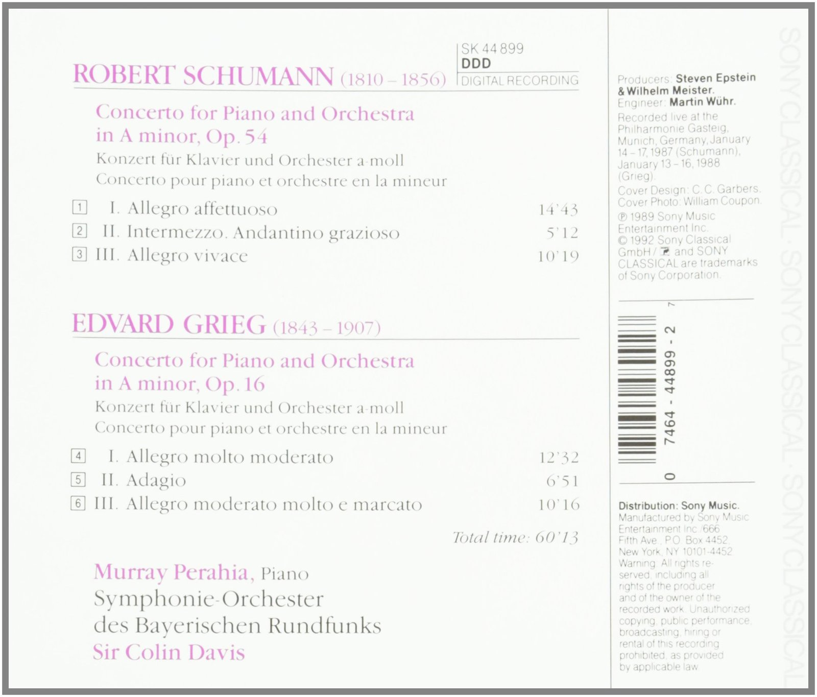 Schumann, Grieg: Piano Concertos by Murray Perahia; Edvard Grieg; Cd - CDs