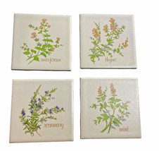 Vintage USA Ceramic Tile  Set of 4 Herbs Mint, Marjoram, Thyme &amp; Rosemar... - $45.00