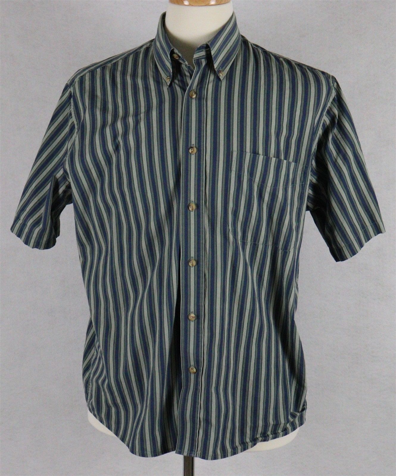Natural Issue Mens Wrinkle Free Short Sleeve Striped Green Shirt Size ...