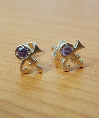 Earstud - Earring - With Purple Stone - Love - Remembrance Symbol - 925 Silver