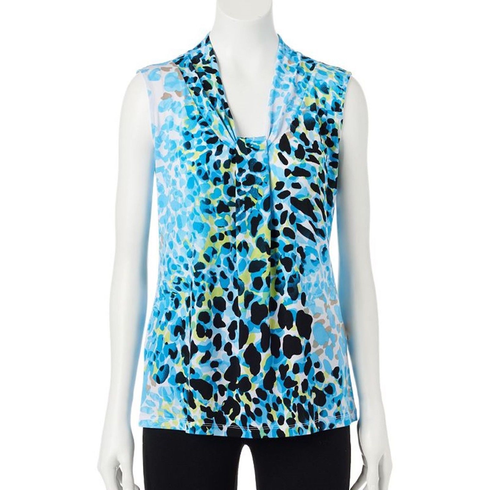 Dana Buchman Knot Front V-Neck Top Blue Animal Print S M L XL 2XL NEW ...