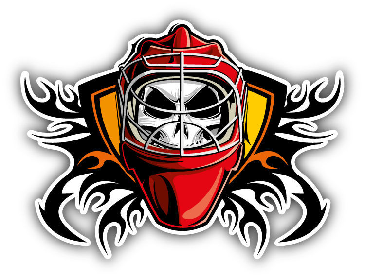 Hockey Goalie Skull Label Car Bumper Sticker Decal 5'' x 4'' Stickers
